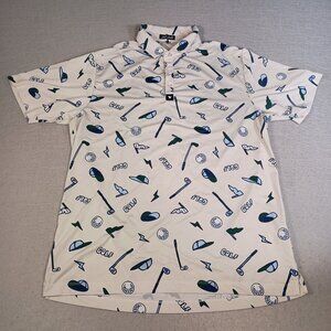 Bad Birdie Men's XL Yard Sale Golf All Over Print Stretch Preppy White Polo